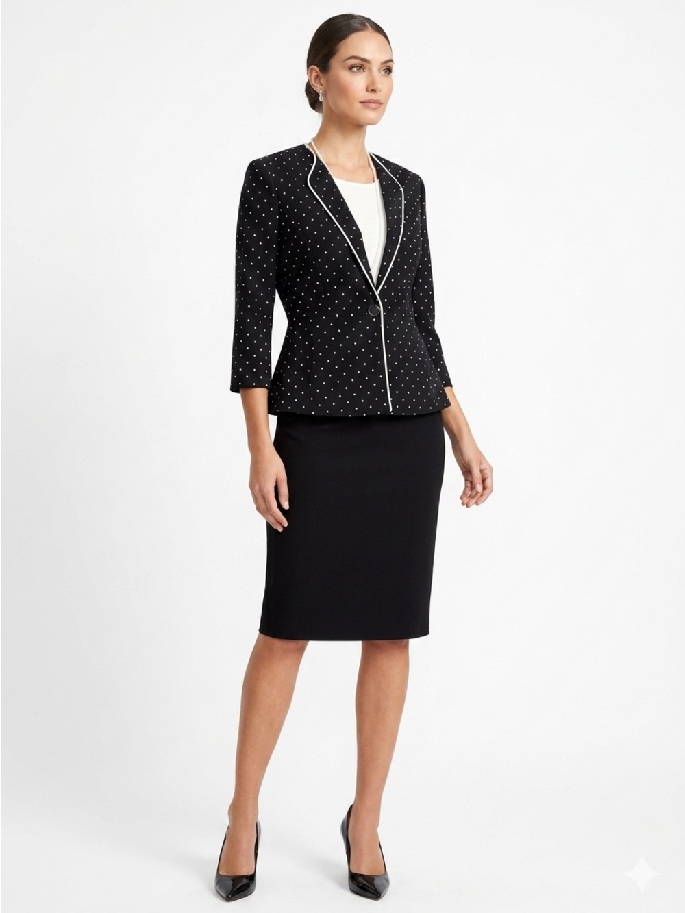 Danny & Nicole Black and White Polka Dot Midi Dress with Jacket.